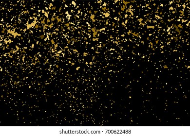 Gold glitter texture isolated on black. Amber particles color. Celebratory background. Golden explosion of confetti. Vector illustration,eps 10.