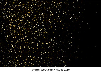 Gold glitter texture isolated on black. Amber particles color. Celebratory background. Golden explosion of confetti. Vector illustration,eps 10.