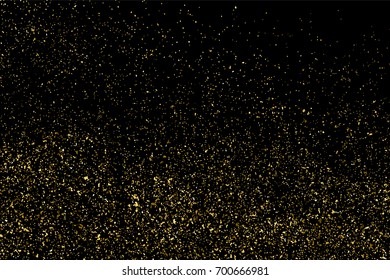 Gold glitter texture isolated on black. Amber particles color. Celebratory background. Golden explosion of confetti. Vector illustration,eps 10.