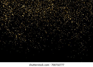 Gold glitter texture isolated on black. Amber particles color. Celebratory background. Golden explosion of confetti. Vector illustration,eps 10.