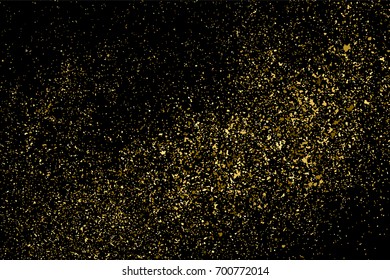 Gold glitter texture isolated on black. Amber particles color. Celebratory background. Golden explosion of confetti. Vector illustration,eps 10.