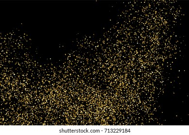Gold glitter texture isolated on black. Amber particles color. Celebratory background. Golden explosion of confetti.
