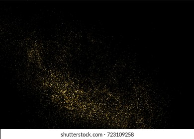 Gold glitter texture isolated on black. Amber particles color. Celebratory background. Golden explosion of confetti. Vector illustration,eps 10.