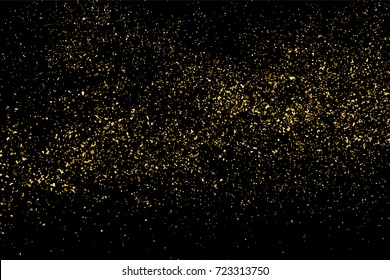 Gold glitter texture isolated on black. Amber particles color. Celebratory background. Golden explosion of confetti. Vector illustration,eps 10.