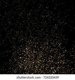 Gold glitter texture isolated on black square. Amber particles color. Celebratory background. Golden explosion of confetti. Vector illustration,eps 10.