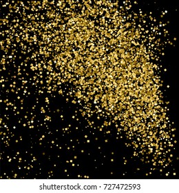 Gold glitter texture isolated on black. Amber particles color. Celebratory background. Golden explosion of confetti. Vector illustration,eps 10.