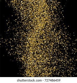 Gold glitter texture isolated on black. Amber particles color. Celebratory background. Golden explosion of confetti. Vector illustration,eps 10.