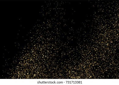 Gold glitter texture isolated on black. Amber particles color. Celebratory background. Golden explosion of confetti. Vector illustration,eps 10.