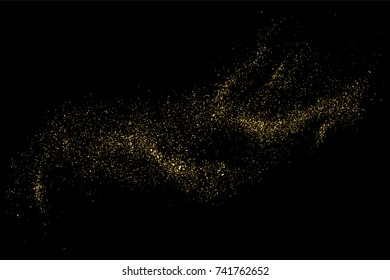 Gold glitter texture isolated on black. Amber particles color. Celebratory background. Golden explosion of confetti. Vector illustration,eps 10.