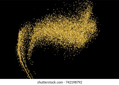 Gold glitter texture isolated on black. Amber particles color. Celebratory background. Golden explosion of confetti.