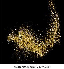 Gold glitter texture isolated on black. Amber particles color. Celebratory background. Golden explosion of confetti. Vector illustration,eps 10.