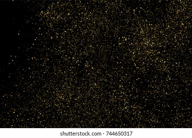 Gold glitter texture isolated on black. Amber particles color. Celebratory background. Golden explosion of confetti. Vector illustration,eps 10.
