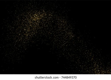 Gold glitter texture isolated on black. Amber particles color. Celebratory background. Golden explosion of confetti. Vector illustration,eps 10.