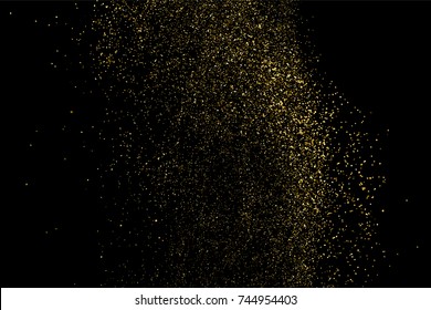 Gold glitter texture isolated on black. Amber particles color. Celebratory background. Golden explosion of confetti. Vector illustration,eps 10.