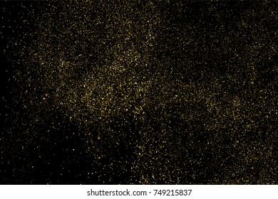 Gold glitter texture isolated on black. Amber particles color. Celebratory background. Golden explosion of confetti. Vector illustration,eps 10.