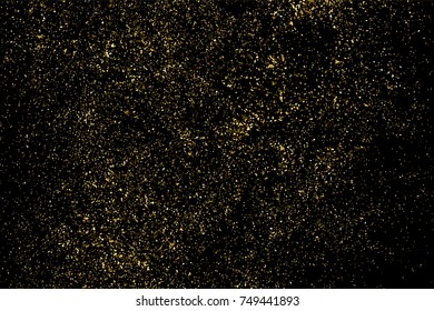 Gold glitter texture isolated on black. Amber particles color. Celebratory background. Golden explosion of confetti. Vector illustration,eps 10.