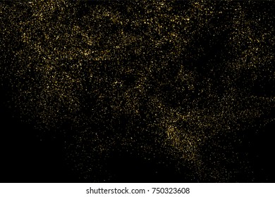 Gold glitter texture isolated on black. Amber particles color. Celebratory background. Golden explosion of confetti. Vector illustration,eps 10.