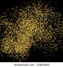 Gold glitter texture isolated on black. Amber particles color. Celebratory background. Golden explosion of confetti. Vector illustration,eps 10.