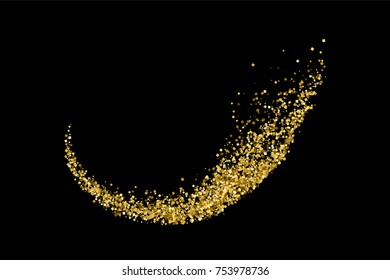 Gold glitter texture isolated on black. Amber particles color. Celebratory background. Golden explosion of confetti.