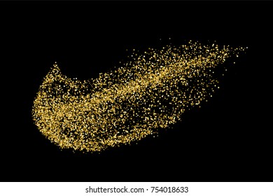 Gold glitter texture isolated on black. Amber particles color. Celebratory background. Golden explosion of confetti.