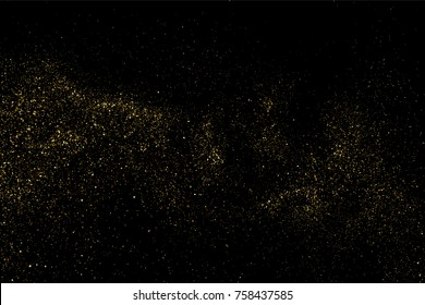 Textura de brillo dorado aislada en negro. Color de partículas ámbar. Antecedentes de celebración. Explosión dorada de confetti. Ilustración vectorial, paso 10.