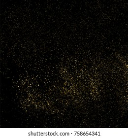 Gold glitter texture isolated on black square. Amber particles color. Celebratory background. Golden explosion of confetti. Vector illustration,eps 10.