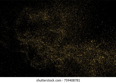 Gold glitter texture isolated on black. Amber particles color. Celebratory background. Golden explosion of confetti. Vector illustration,eps 10.
