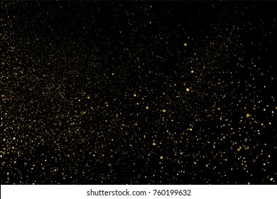 Textura de brillo dorado aislada en negro. Color de partículas ámbar. Antecedentes de celebración. Explosión dorada de confetti. Ilustración vectorial, paso 10.