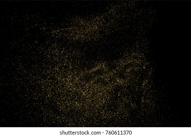 Gold glitter texture isolated on black. Amber particles color. Celebratory background. Golden explosion of confetti. Vector illustration,eps 10.