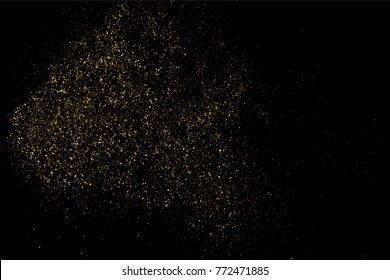 Gold glitter texture isolated on black. Amber particles color. Celebratory background. Golden explosion of confetti. Vector illustration,eps 10.