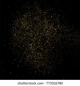 Gold glitter texture isolated on black square. Amber particles color. Celebratory background. Golden explosion of confetti. Vector illustration,eps 10.