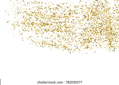 Gold glitter texture isolated on white. Amber color background. Golden explosion of confetti. Vector illustration,eps 10.