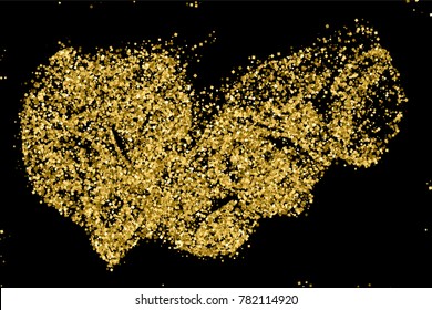 Gold glitter texture isolated on black. Amber particles color. Celebratory background. Golden explosion of confetti.