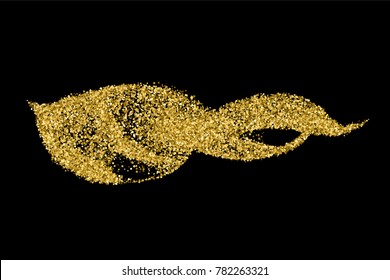 Gold glitter texture isolated on black. Amber particles color. Celebratory background. Golden explosion of confetti.