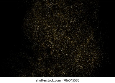 Gold glitter texture isolated on black. Amber particles color. Celebratory background. Golden explosion of confetti. Vector illustration,eps 10.