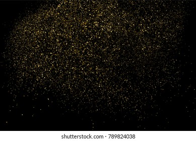 Gold glitter texture isolated on black. Amber particles color. Celebratory background. Golden explosion of confetti. Vector illustration,eps 10.