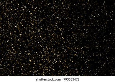 Gold glitter texture isolated on black. Amber particles color. Celebratory background. Golden explosion of confetti. Vector illustration,eps 10.