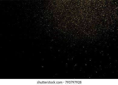 Gold glitter texture isolated on black. Amber particles color. Celebratory background. Golden explosion of confetti. Vector illustration,eps 10.