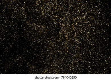 Gold glitter texture isolated on black. Amber particles color. Celebratory background. Golden explosion of confetti. Vector illustration,eps 10.