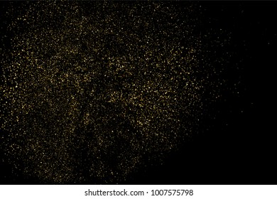 Gold glitter texture on a black background. Golden explosion of confetti. Grainy abstract  texture on a black  background. Design element. Vector illustration,eps 10.