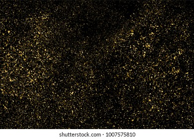 Gold glitter texture on a black background. Golden explosion of confetti. Grainy abstract  texture on a black  background. Design element. Vector illustration,eps 10.