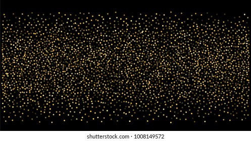 Gold glitter texture on a black background. Golden confetti elements, Sparkle dots. Golden powder. Stylish fashion black vector backdrop, scattered dust. Magic mist glowing. grainy abstract texture