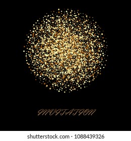 Gold glitter texture on a black background.