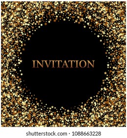 Gold glitter texture on a black background.