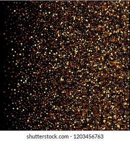 Gold glitter texture on a black background. Holiday background. Golden explosion of confetti.