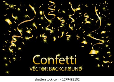 Gold glitter texture on a black background. Golden explosion of confetti. Golden grainy abstract texture on a black background. Design element. Vector illustration,eps 10