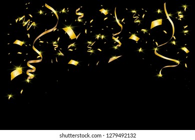 Gold glitter texture on a black background. Golden explosion of confetti. Golden grainy abstract texture on a black background. Design element. Vector illustration,eps 10