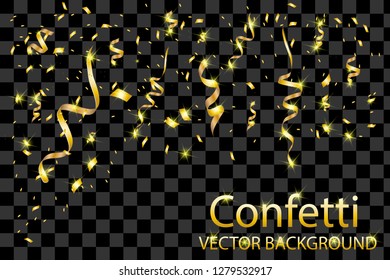 Gold glitter texture on a black background. Golden explosion of confetti. Golden grainy abstract texture on a black background. Design element. Vector illustration,eps 10