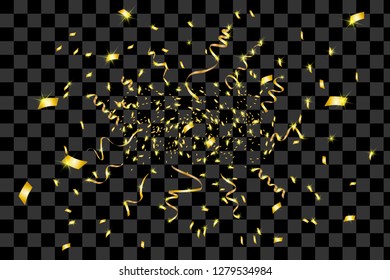 Gold glitter texture on a black background. Golden explosion of confetti. Golden grainy abstract texture on a black background. Design element. Vector illustration,eps 10