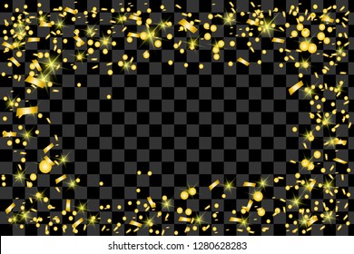 Gold glitter texture on a black background. Golden explosion of confetti. Golden grainy abstract texture on a black background. Design element. Vector illustration,eps 10
